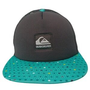 Quiksilver Unisex Snapback Black Teal Polka Dot Flat Bill Trucker Hat Surf Skate